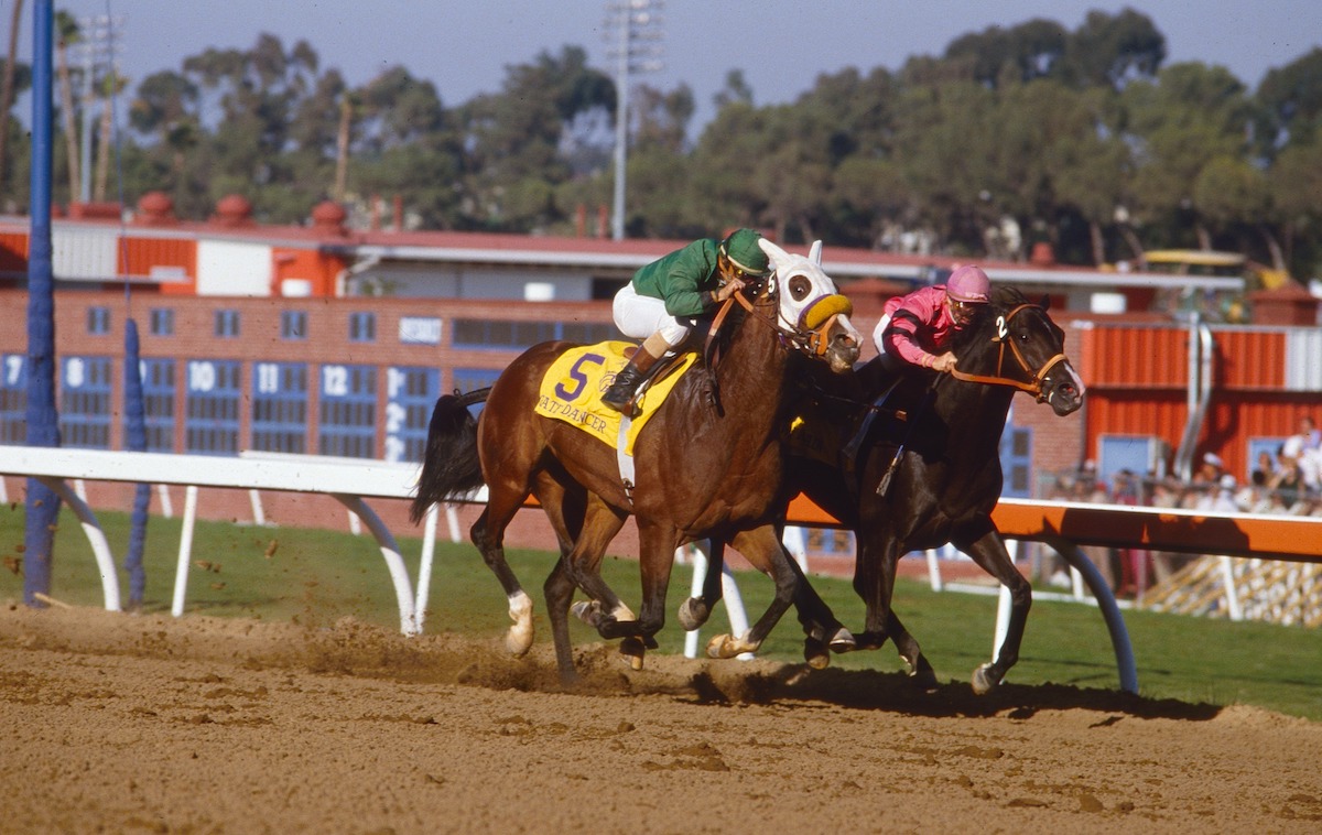 A classic for the Classic: Wild Again (Pat Day, far side) holds off Gate Dancer; obscured between the pair is Slew o’ Gold. Photo: Breeders’ Cup