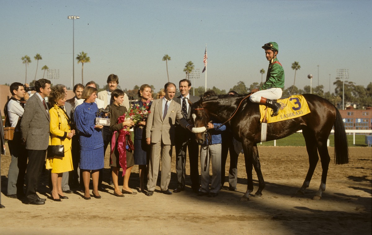 Europe on the scoresheet: Lashkari (Yves Saint-Martin) and connections after winning the Breeders’ Cup Turf. Photo: Breeders’ Cup