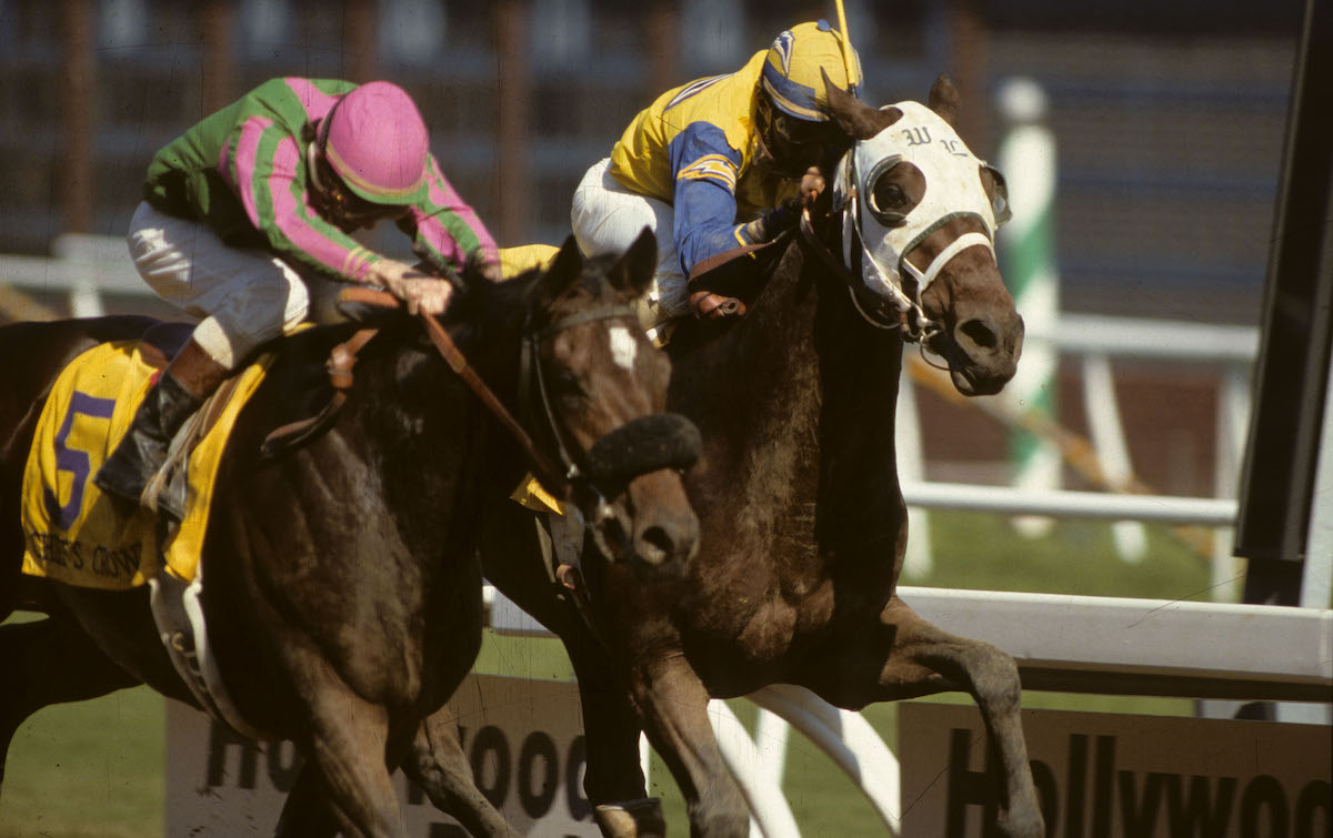 Brave new world: Chief’s Crown (Don MacBeth, left) wins the first-ever Breeders’ Cup race, the $1m Juvenile, at Hollywood Park in 1984. Photo: Breeders’ Cup