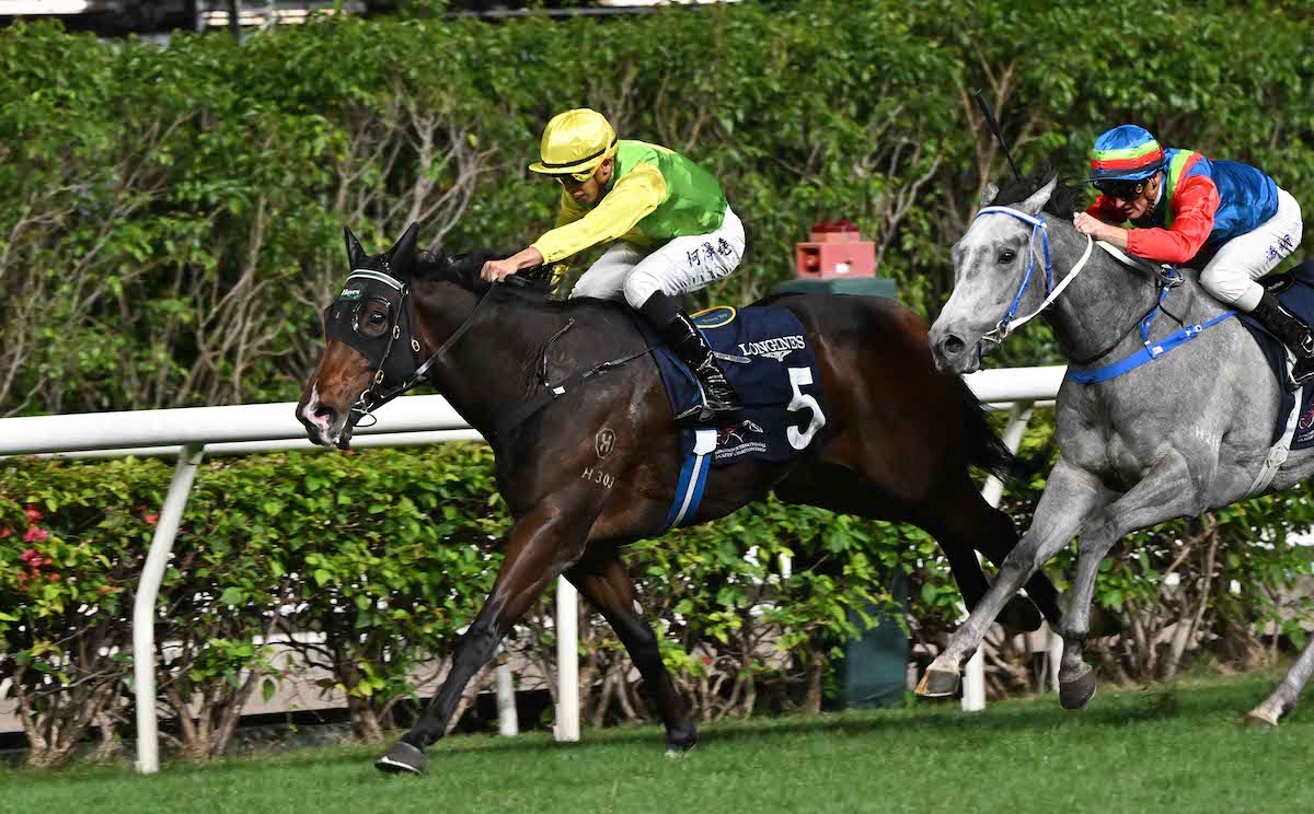 Tomodachi Kokoroe clinches the Longines IJC for Vincent Ho at Happy Valley. Photo: HKJC