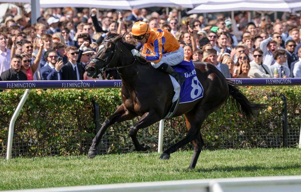 Sprint star Imperatriz (Opie Bosson) lands her sixth G1 win of 2023 in the Darley Champions Sprint on the final card of the four-day Melbourne Cup Carnival. Photo: VRC / Racing Photos