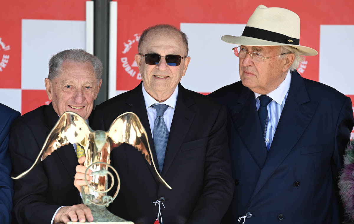 John Magnier (right) with Coolmore partners after Auguste Rodin's Irish Derby victory. Photo: Healy / focusonracing.com