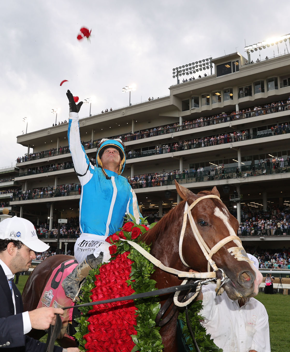 Celebration time: Javier Castellano and Mage after their Kentucky Derby triumph. Photo: Churchill Downs