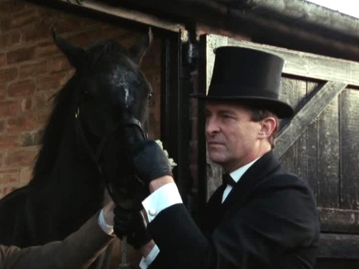 Jeremy Brett's Holmes up close and personal with Silver Blaze. (Granada TV photo)