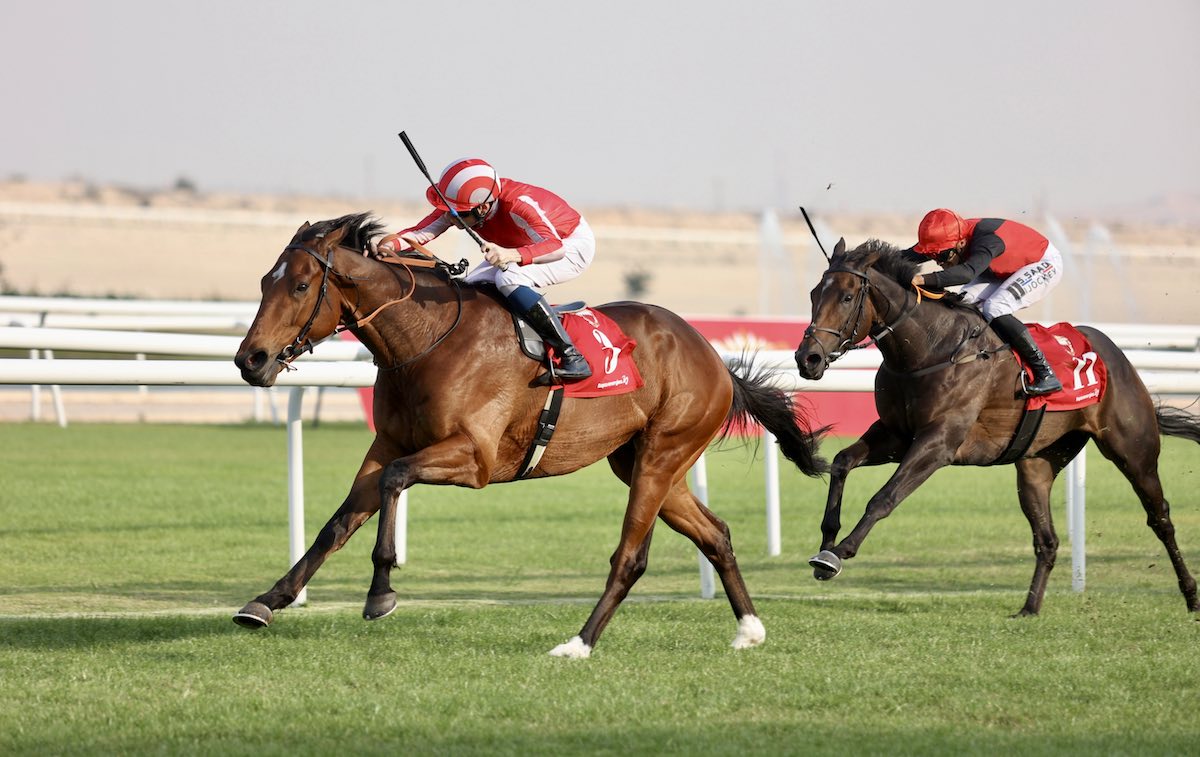 Isle Of Jura (Callum Shepherd) wins the 2024 running of the King’s Cup from Sovereign Spirit. Photo: Bahrain Turf Club