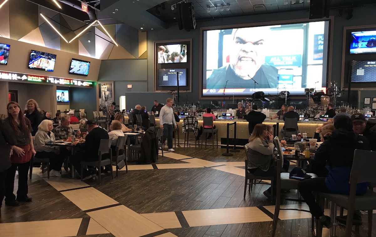 Big-screen action: casino bar at Turfway. Photo: Ken Snyder