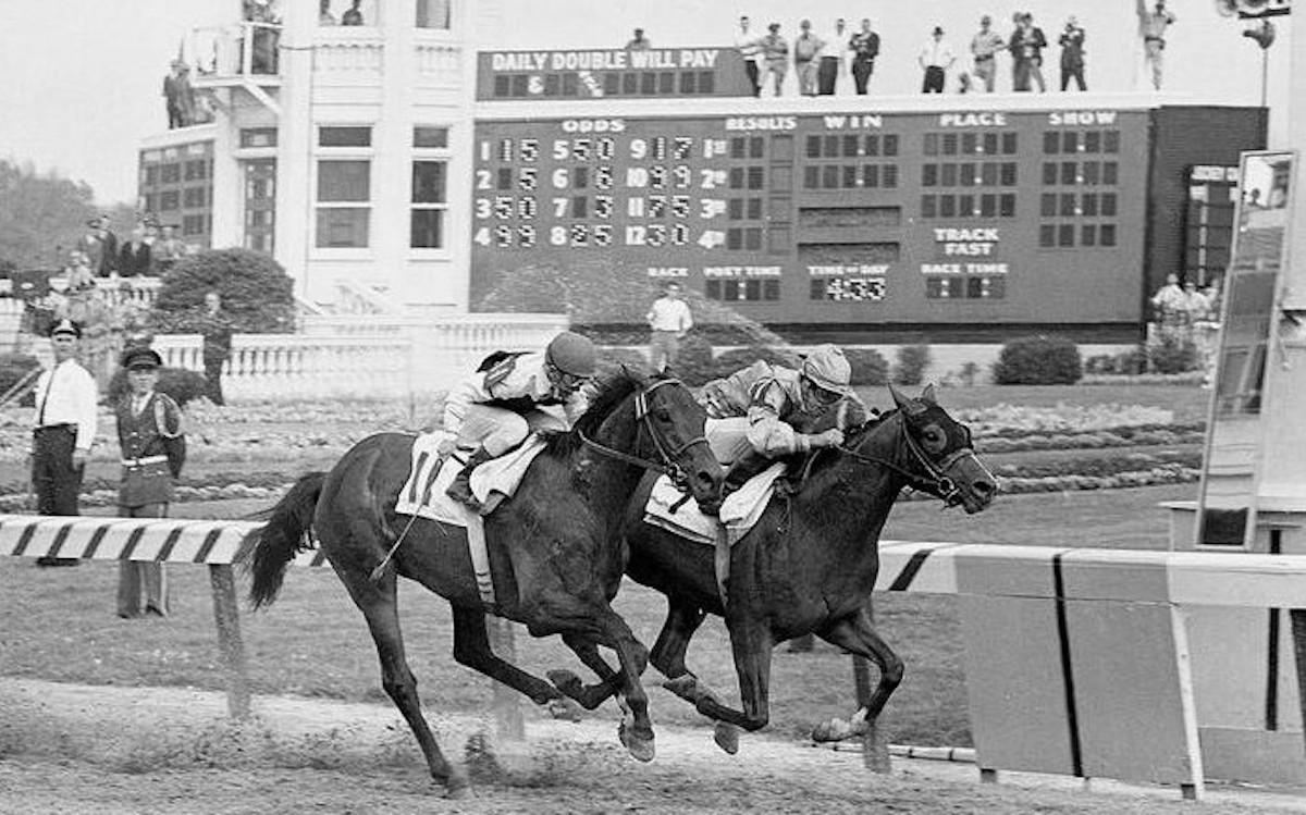 Down to the wire in the 1964 Kentucky Derby, Hill Rise could not quite catch the stubborn Northern Dancer. Photo: Churchill Downs