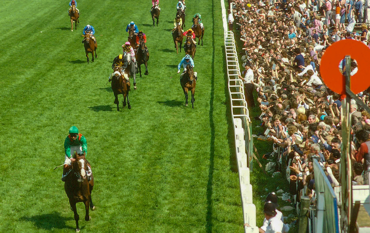 Shergar streaks home under a teenaged Walter Swinburn to win the Epsom Derby in 1981 by a record margin of 10 lengths. Photo: Mark Cranham / focusonracing.com