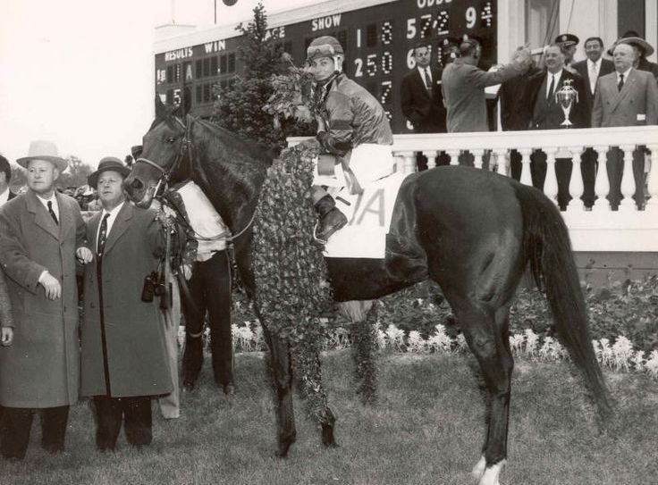 Winners’ circle: Iron Liege (Bill Hartack) after beating Gallant Man in the 1957 Kentucky Derby
