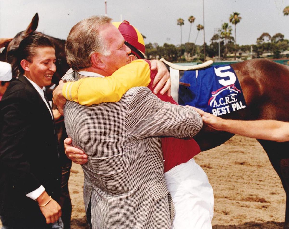 Gary Jones and Corey Black celebrate their 1993 Gold Cup victory thanks to Best Pal. Photo: Stidham & Assoc. / Hollywood Park*