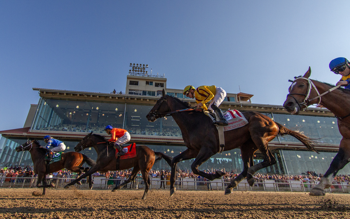 Louisiana Derby: Honor Marie (Ben Curtis, second left) is beaten a length by Catching Freedom. Photo: Hodges Photography / Fair Grounds