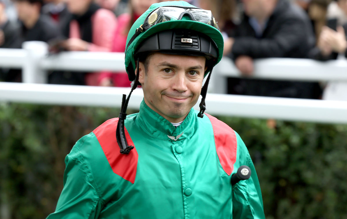 Mickael Barzalona in the Aga Khan silks at ParisLongchamp on Sunday. Photo: Dan Abraham / focusonracing.com
