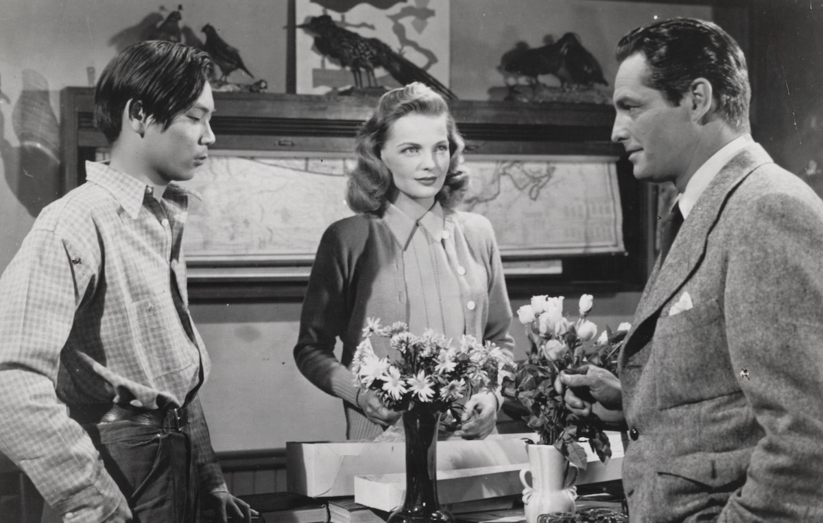 ‘Ducky’ Louie, as the orphaned Davey, looks to school teacher Elyse Know and oil man Kane Richmond for advice. (Allied Artists photo)