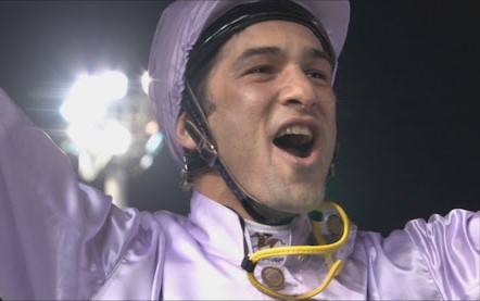 Nicolas Cazale celebrates a Macau winner as the exiled jockey Christophe. (MK2 Productions)