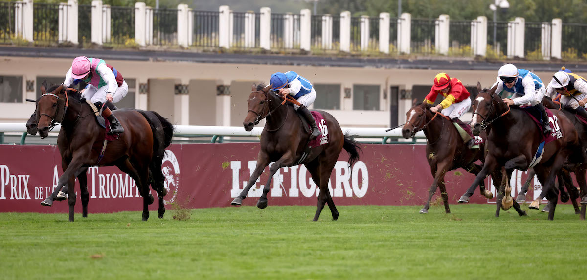 Arc achievement: Bluestocking (Rossa Ryan) pulls clear for the greatest success of Ralph Beckett’s career at ParisLongchamp. Photo: Dan Abraham / focusonracing.com