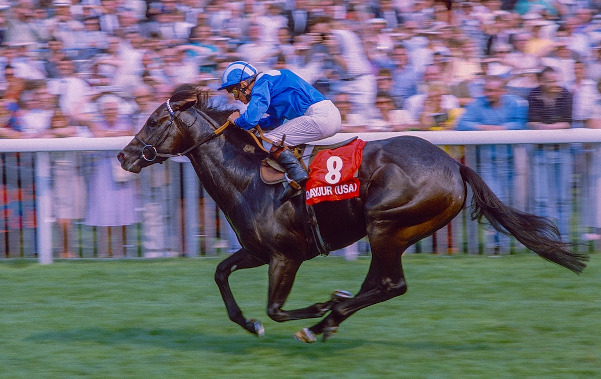 Equine flash: Dayjur and Willie Carson win the Nunthorpe Stakes. Photo: Mark Cranham / focusonracing.com