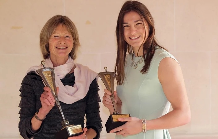 Joanna Morgan (left), pictured with boxer Katie Taylor, scooped the Hall of Fame accolade at the 2014 Irish Times/Irish Sports Council Sportswoman of the Year Awards