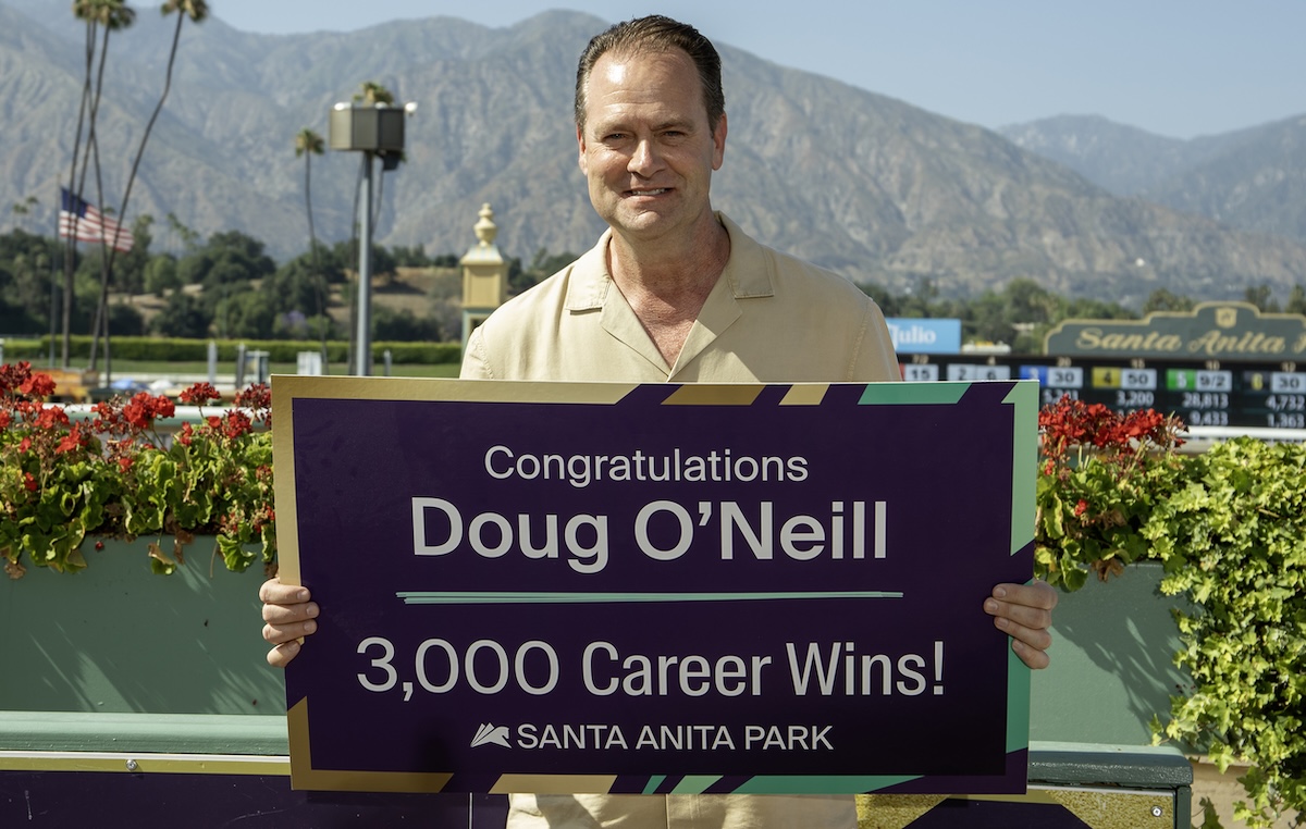 Big landmark: Doug O'Neill at Santa Anita. Photo: Benoit