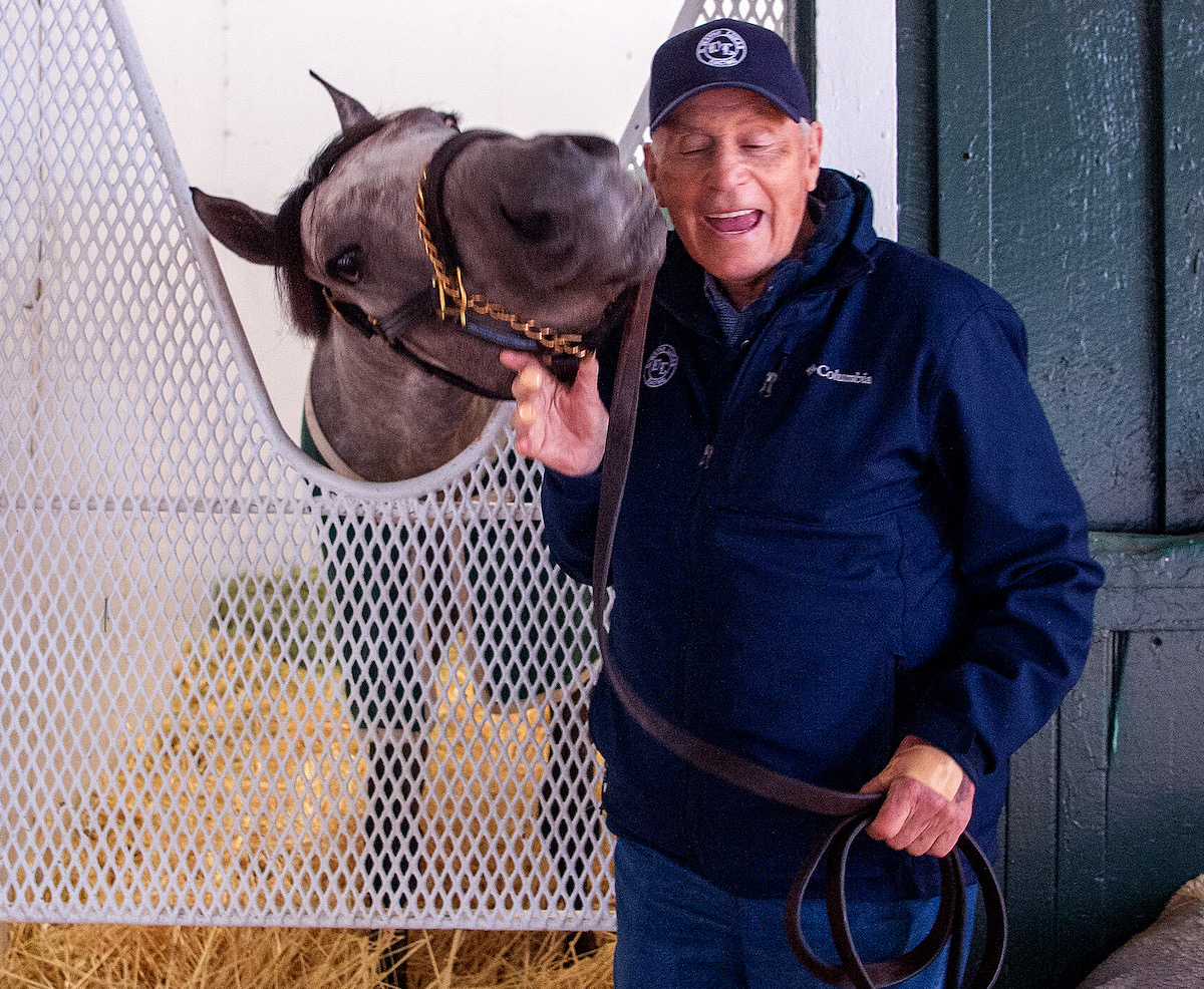 D Wayne Lukas with his Preakness winner Seize The Grey in his Pimlico barn. Photo: Maryland Jockey Club