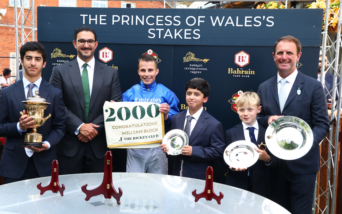 The presentation to William Buick after riding 2,000th winner on El Cordobes at Newmarket. Photo: Dan Abraham / focusonracing.com
