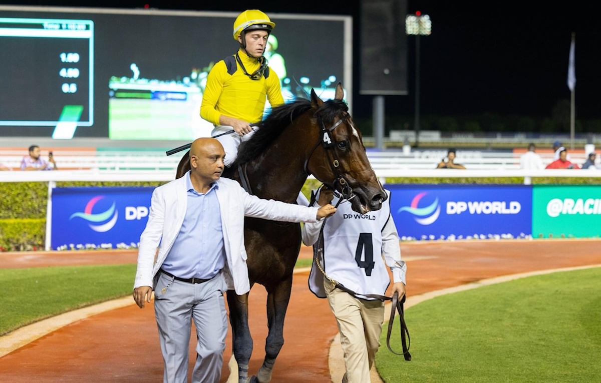 Dubai delight: Ray Dawson and Mouheeb after winning a Listed sprint at Meydan in December 2022. Photo: Dubai Racing Club
