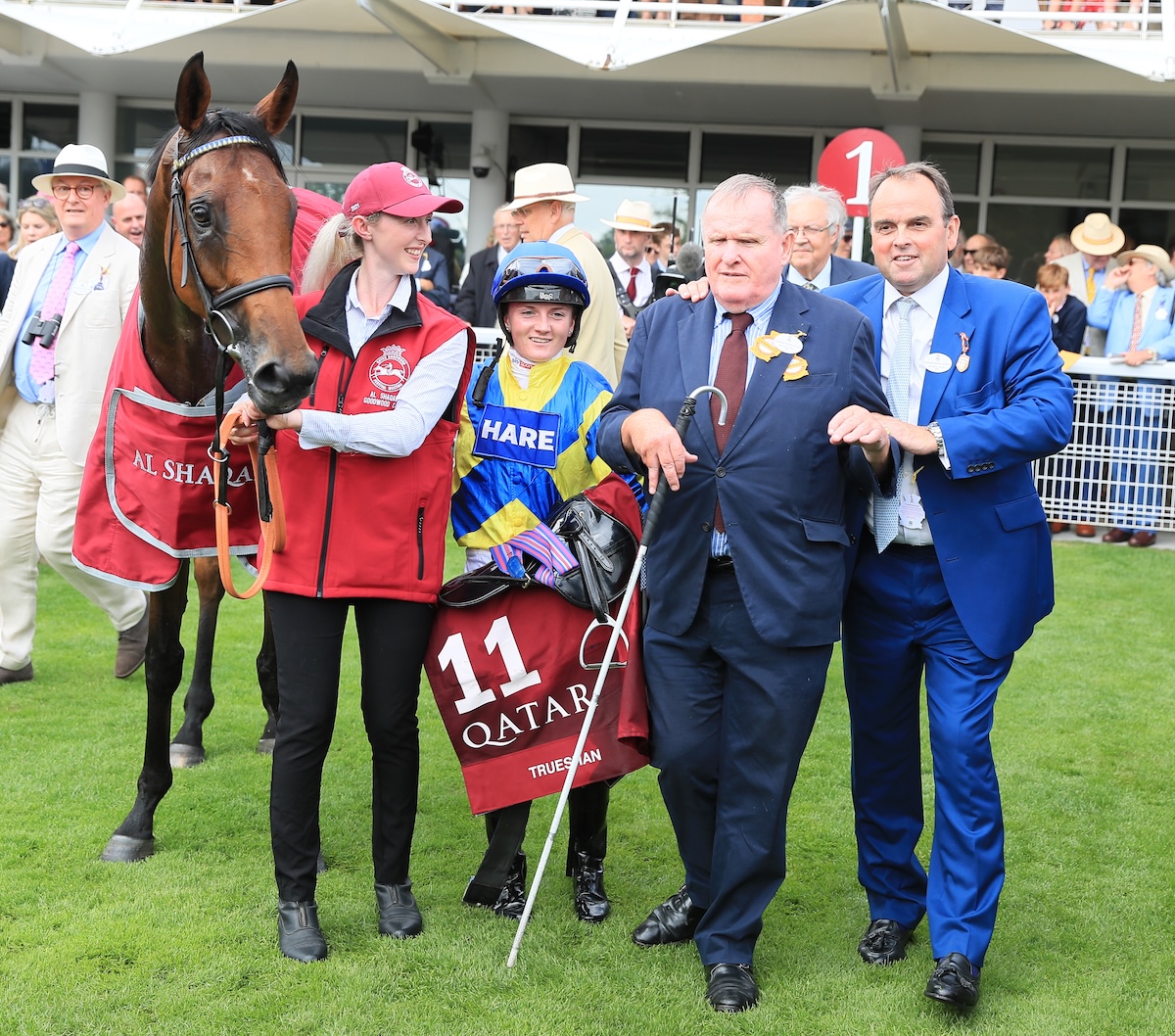 Winning team: Trueshan and connections after his first G1 success in the Goodwood Cup in 2021. Photo: Mark Cranham / focusonracing.com