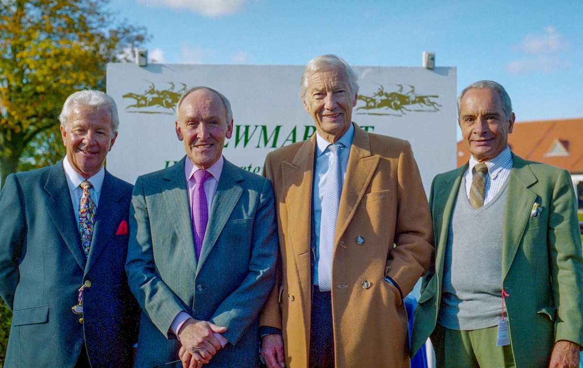 Gone but not forgotten: Geoff Lewis (left) pictured with fellow greats Joe Mercer, Lester Piggott and Yves Saint-Martin at Newmarket in 2022. Photo: Mark Cranham / focusonracing.com