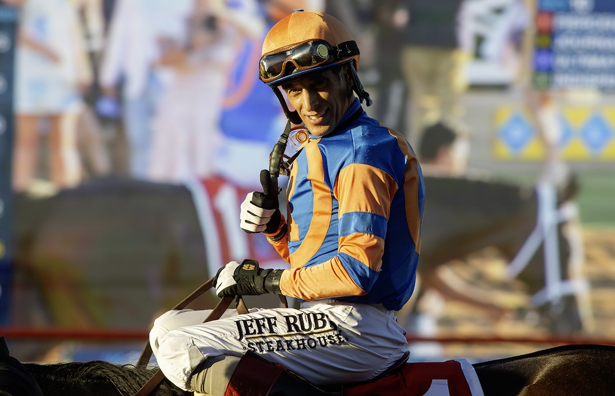 Thumbs up: John Velazquez after Pacific Classic triumph. Photo: Benoit