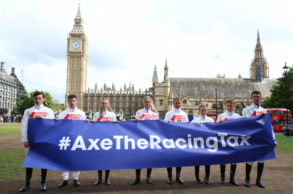 Axe the racing tax: leading jockeys show their support at Westminster. Photo: Dan Abraham / focusonacing.com