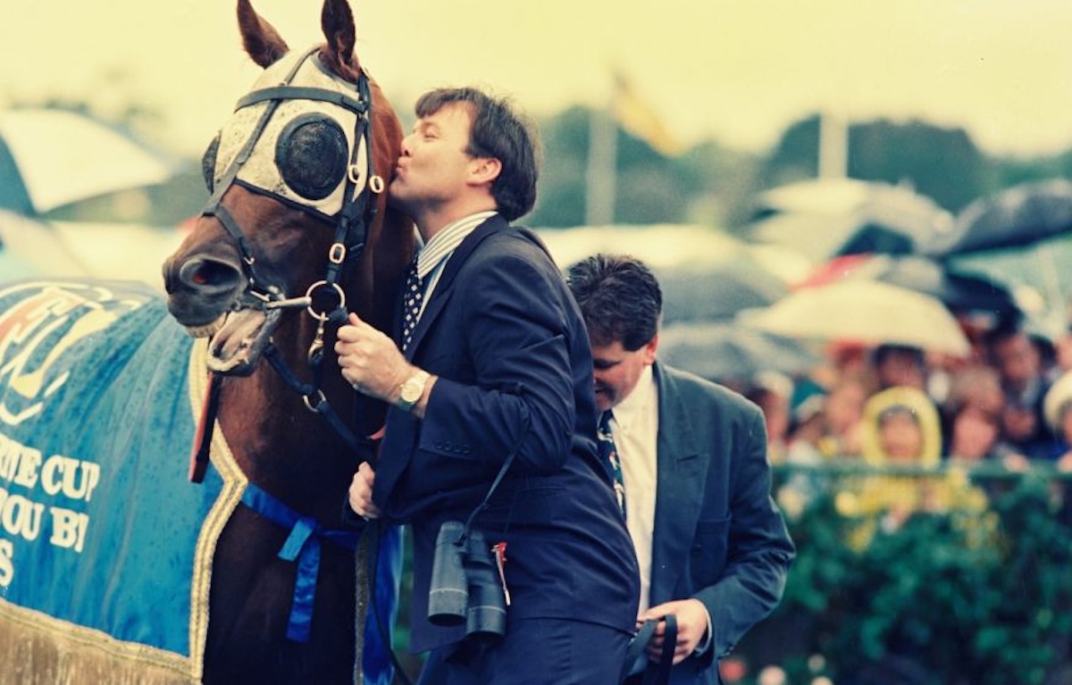 Favourite race: a young David Hayes with his Melbourne Cup winner Jeune in 1994. Photo: VRC