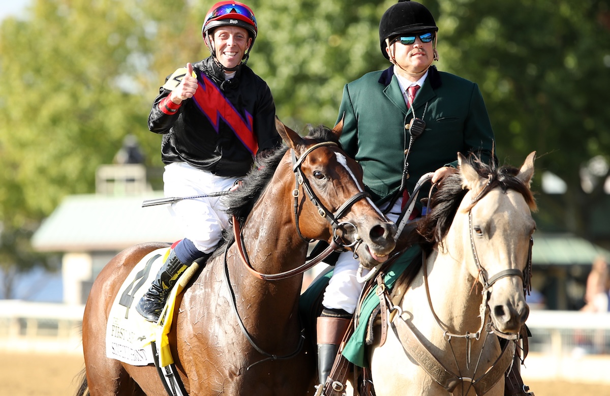 Grade 1 breakthrough: Ben Curtis and Simply In Front after winning the First Lady. (Keeneland Photo)