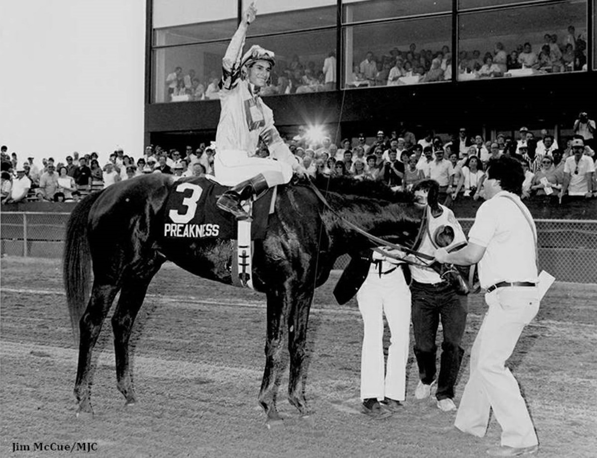 Alex Solis was just 22 when he brought Snow Chief back to the cheers of the 1986 Preakness crowd. Photo: Jim McCue/Maryland Jockey Club
