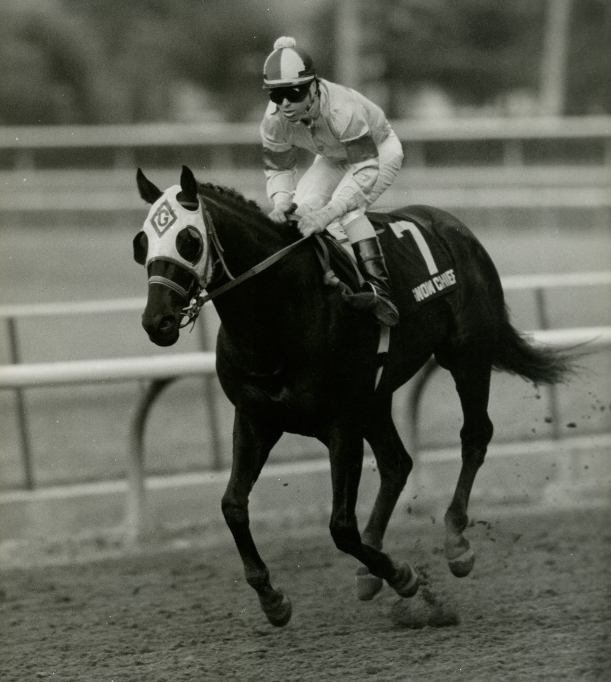 Subbing for the injured Alex Solis, Pat Valenzuela was on board for Snow Chief's epic Strub Stakes victory. Photo courtesy of Santa Anita
