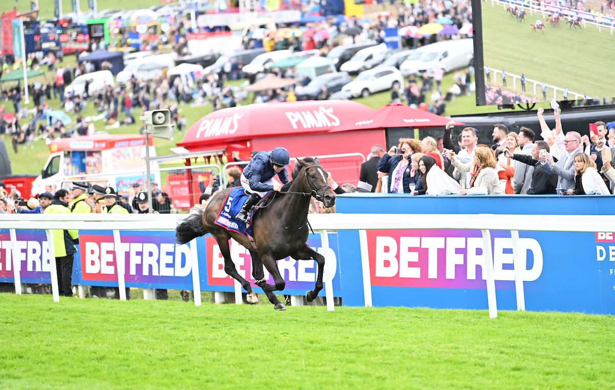 Lambourn (Wayne Lordan) wins the Betfred Derby at Epsom in June. Photo: Hattie Austin / focusonracing.com