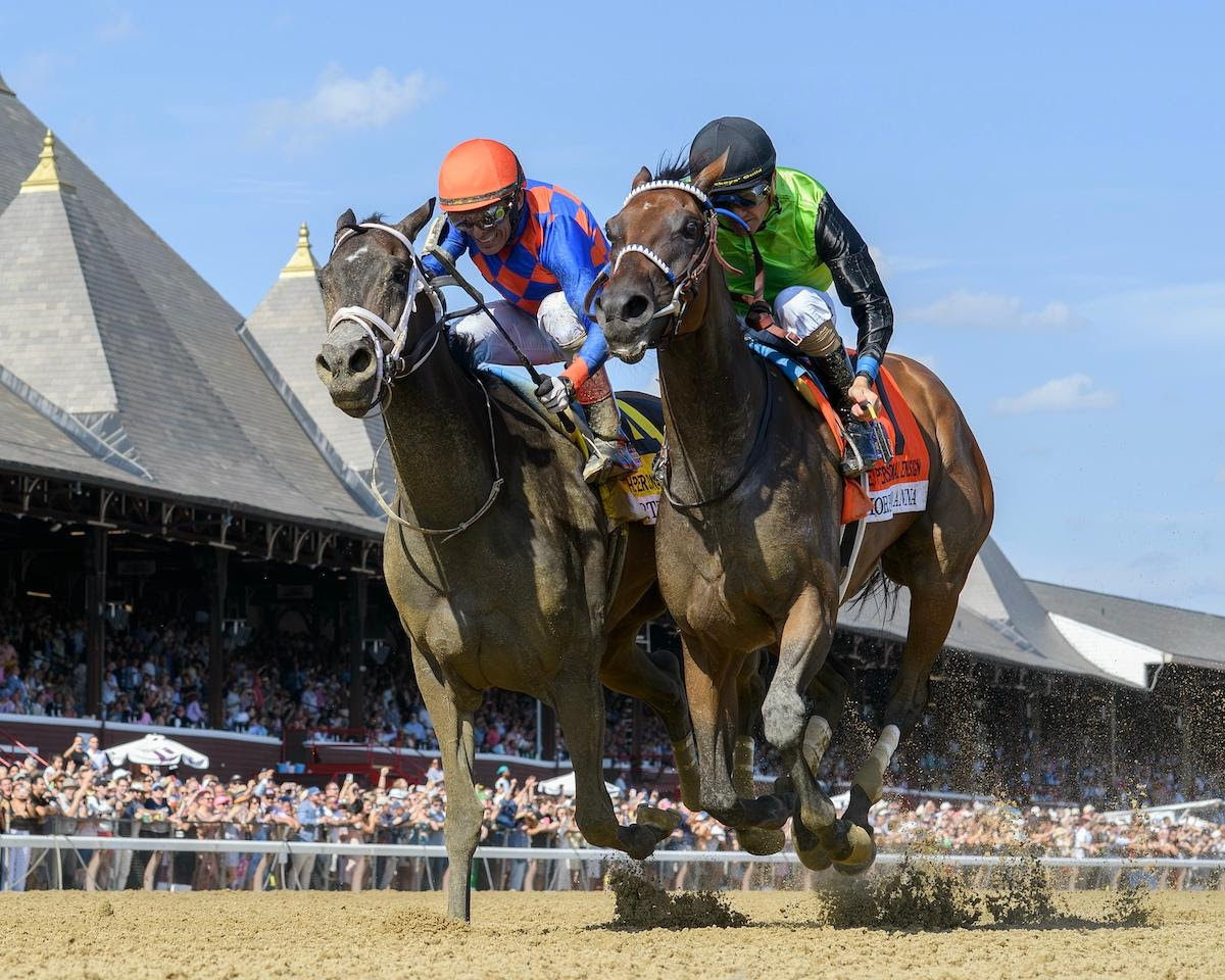 Image of the year: Thorpedo Anna just gets the better of Dorth Vader in a memorable photo-finish. Photo: NYRA / Coglianese