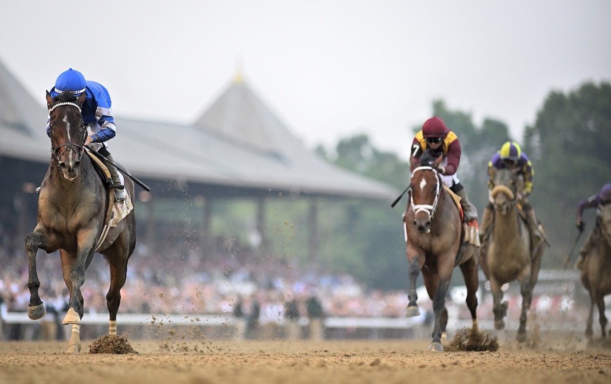 Sovereignty (left) beats Journalism to confirm Kentucky Derby form in the Belmont. Photo: NYRA / Coglianese
