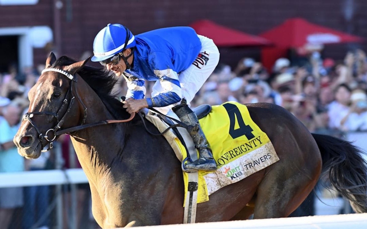 Sovereignty: set to become Secretariat’s 16th Horse of the Year descendant.  Photo: NYRA / Angelo Lieto (Coglianese)
