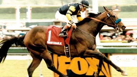 Indian Charlie, here winning the Santa Anita Derby, is one horse to have carried on the name of In Excess at stud. Photo: Benoit photo